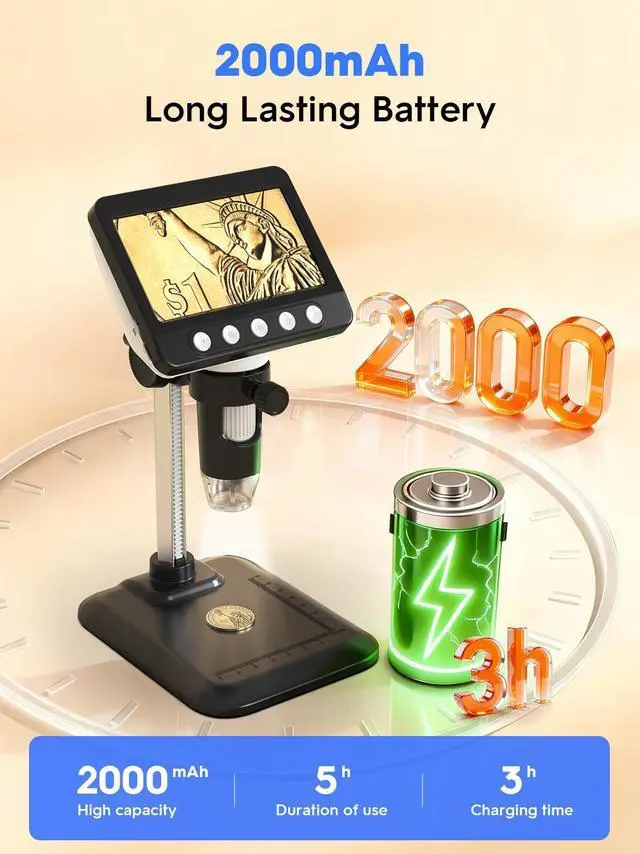 Alt view image 7 of 7 - Coin Microscope, 4.3" LCD USB Digital 1000X 1080P Coin Magnifier | 8 Adjustable LED Lights, PC View Compatible with Windows/MacBook for Adults Kids