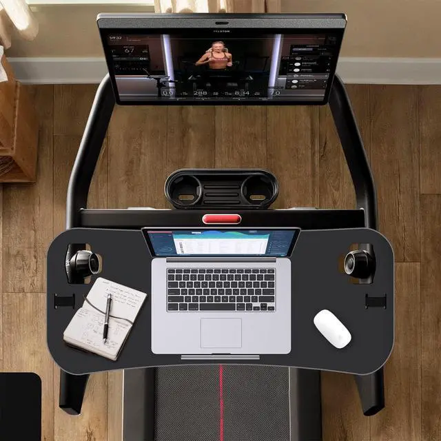 Alt view image 3 of 7 - Treadmill Desk Attachment,Peloton Tread Tray Ergonomic Platform, Laptop Holder with Tablet Holder,New Universal Cooling Holes Laptop Stand for Home/Office
