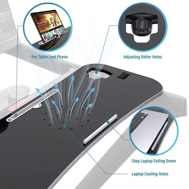 Alt view image 4 of 7 - Treadmill Desk Attachment,Peloton Tread Tray Ergonomic Platform, Laptop Holder with Tablet Holder,New Universal Cooling Holes Laptop Stand for Home/Office