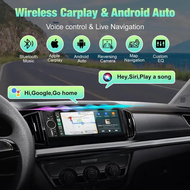 Alt view image 2 of 7 - Single Din Radio for Car - Supports Apple Carplay & Android Auto6.28 inch Single Din Touchscreen Radio with BluetoothBackup CameraEnhanced MicUSB SWC RCAEQFM (Black)