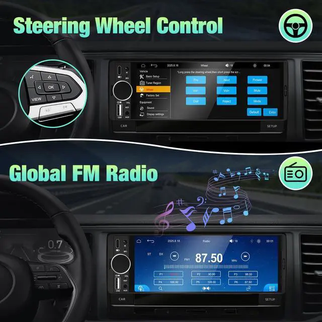 Alt view image 6 of 7 - Single Din Radio for Car - Supports Apple Carplay & Android Auto6.28 inch Single Din Touchscreen Radio with BluetoothBackup CameraEnhanced MicUSB SWC RCAEQFM (Black)