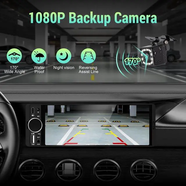 Alt view image 4 of 7 - Single Din Radio for Car - Supports Apple Carplay & Android Auto6.28 inch Single Din Touchscreen Radio with BluetoothBackup CameraEnhanced MicUSB SWC RCAEQFM (Black)