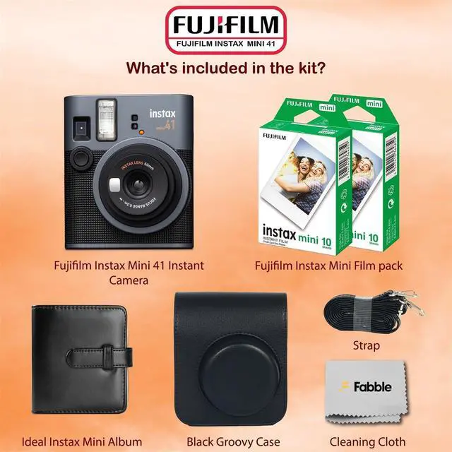 Alt view image 2 of 7 - Instax Mini 41 Instant Film Camera Bundle with Groovy Case, Twin Pack Film (20 Sheets), Photo Album (32 Photos), Vintage Black