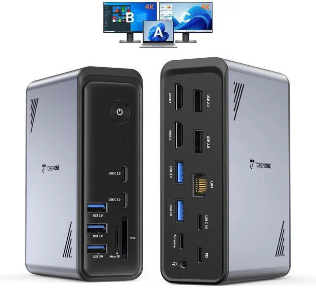 Main image of 19-in-1 Laptop Docking Station Dual Monitor,10 USB C/A,2×4K HDMI | Docking Station with Ethernet,PD 3.0, for Office & Home Multi-Screen Users, Fits Windows/HP/Dell Laptops (No Power Adapter)