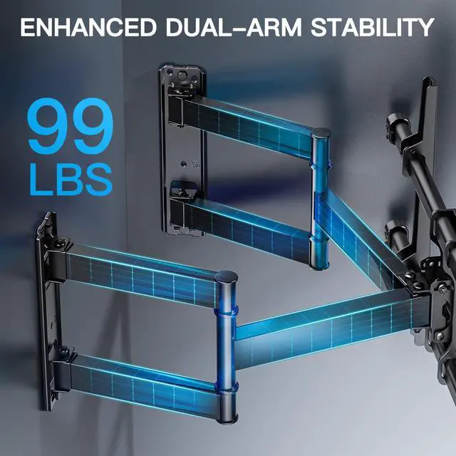 Alt view image 3 of 7 - Corner TV Wall Mount for 3770 inch TVs up to 99 lbs | Corner TV Mount Wall Bracket with Extension, Swivel, Tilt, Dual Articulating Arms Fits Different Corners, Max VESA 600x400mm