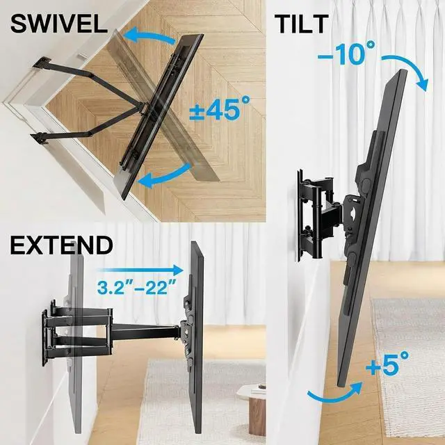 Alt view image 4 of 7 - Corner TV Wall Mount for 3770 inch TVs up to 99 lbs | Corner TV Mount Wall Bracket with Extension, Swivel, Tilt, Dual Articulating Arms Fits Different Corners, Max VESA 600x400mm