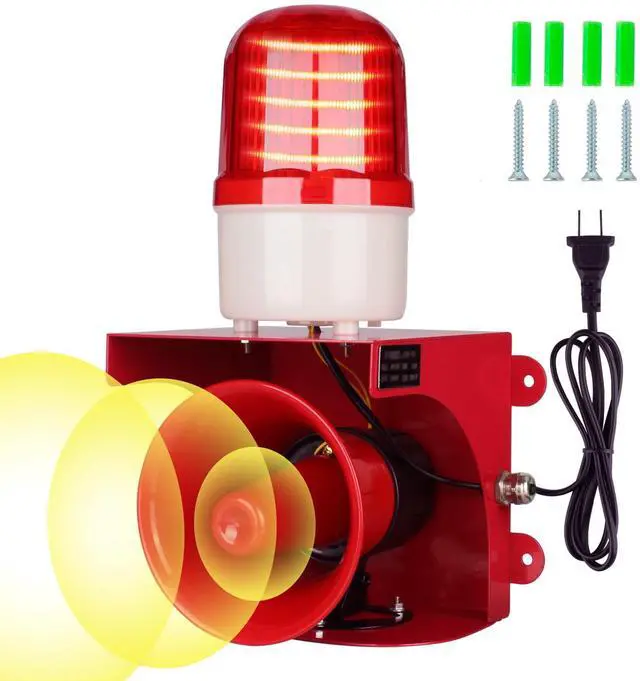 Main image of AC110V Industrial Siren Alarm Strobe Light-120dB Loud Horn&Red Beacon Warning Light,Waterproof Indoor/Outdoor Safety Alarm for Emergency,Factory,Office,Fires,Tornado,Intruders,Animal Deterrent