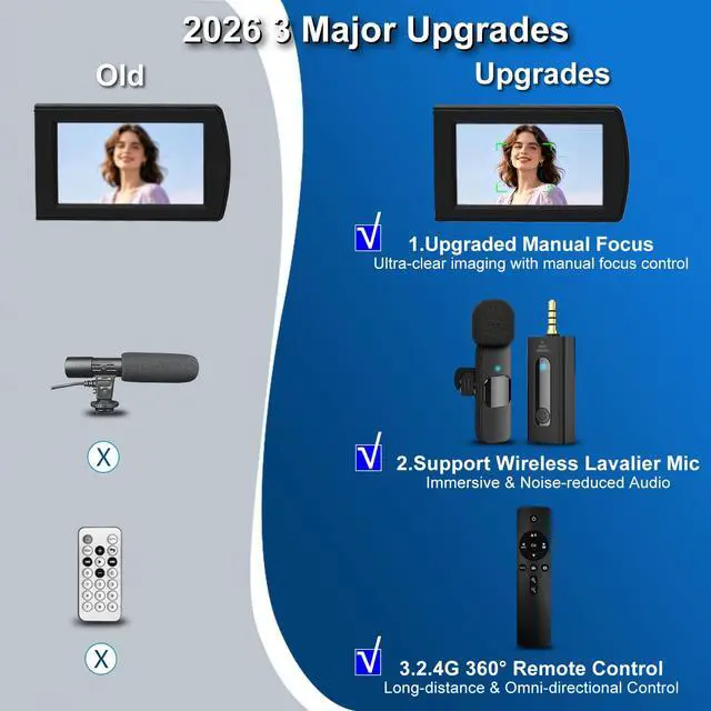 Alt view image 5 of 7 - Manual Focus 2026 New 4K 60FPS Digital Camcorder, Video Camera with Touch Screen, 2.4G Remote Control, External Lavalier Microphone, Octopus Tripod, 32G TF Card & 2 Batteries for Vlogging