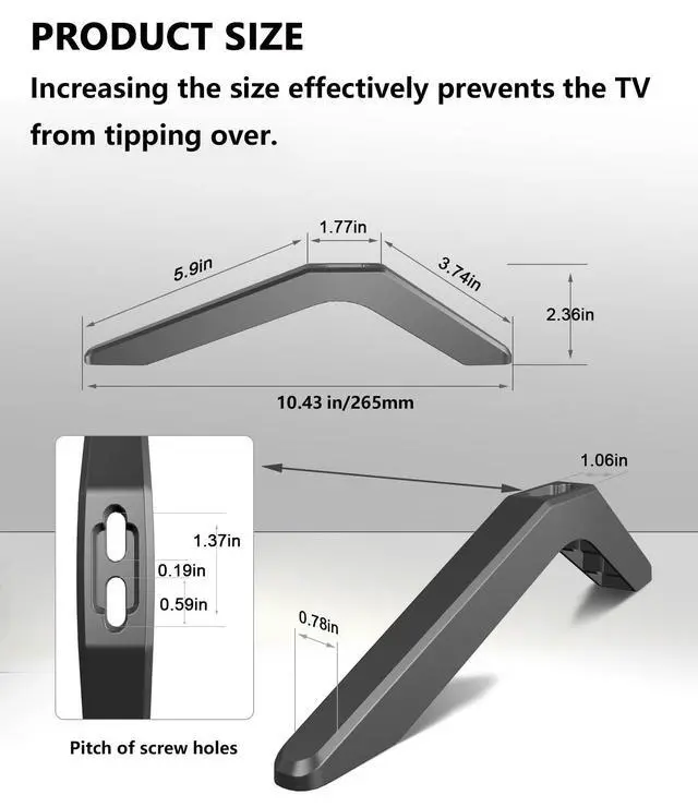 Alt view image 2 of 7 - Metal Base Stand for TCL Smart Tvs,TV Replacement feet - Fit for Select Models for Samsung, Hisense, Roku,LG and Vizio. Not Universal Legs (28-85in)