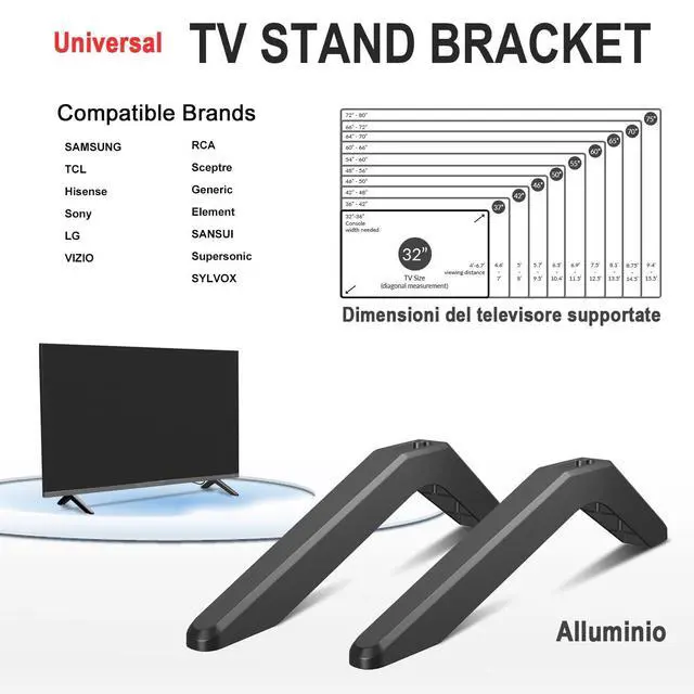 Alt view image 3 of 7 - Metal Base Stand for TCL Smart Tvs,TV Replacement feet - Fit for Select Models for Samsung, Hisense, Roku,LG and Vizio. Not Universal Legs (28-85in)