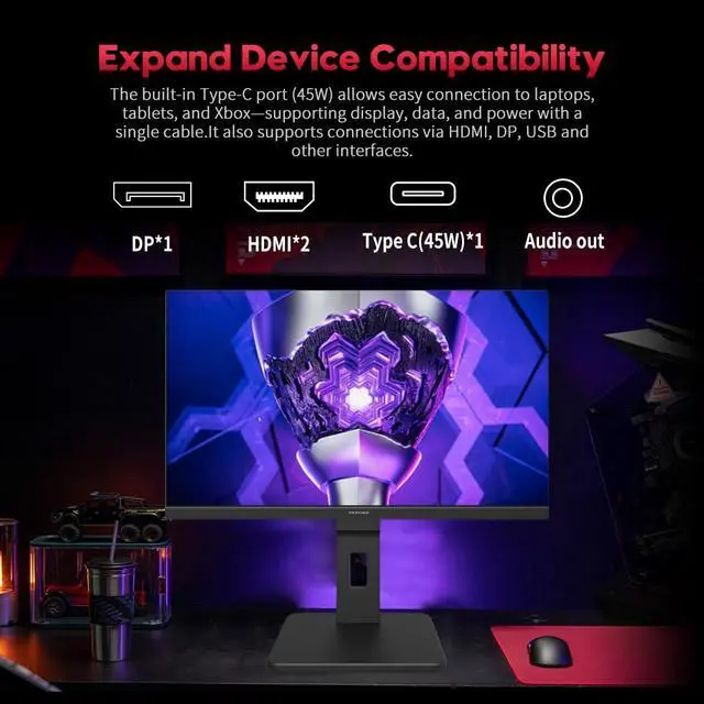 Alt view image 3 of 7 - 24 inch 4K 60Hz Computer Monitor, 5ms UHD 2160p IPS Monitor | Type C, HDMI, DP Port, Built-in Speakers, Vertical Monitor Support Wall Mount