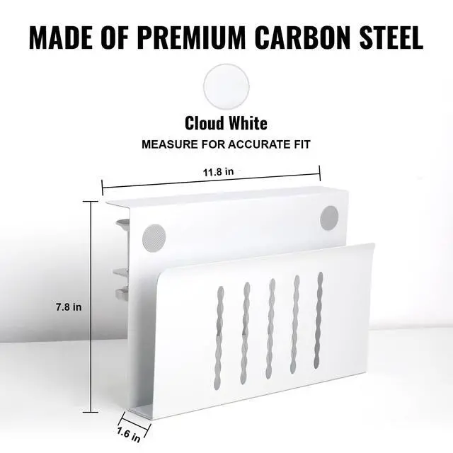 Alt view image 3 of 7 - Desk Side Storage, Under Desk Hanging Storage | Standing Desk Organizer with Magnetic Pen Slot, No Drill Clamp to 0.5-2.38" Desks, 22 Lbs Carbon Steel (White)
