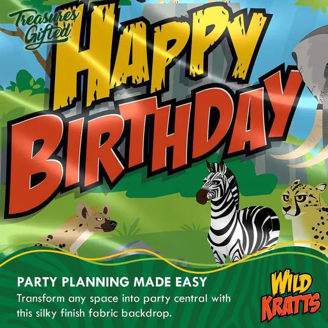 Alt view image 3 of 6 - Officially Licensed Wild Kratts Birthday Party Supplies - Wild Kratts Backdrop 4.25ft x 6ft Happy Birthday Backdrop - Wild Kratts Birthday Banner - Wild Kratts Party Decorations