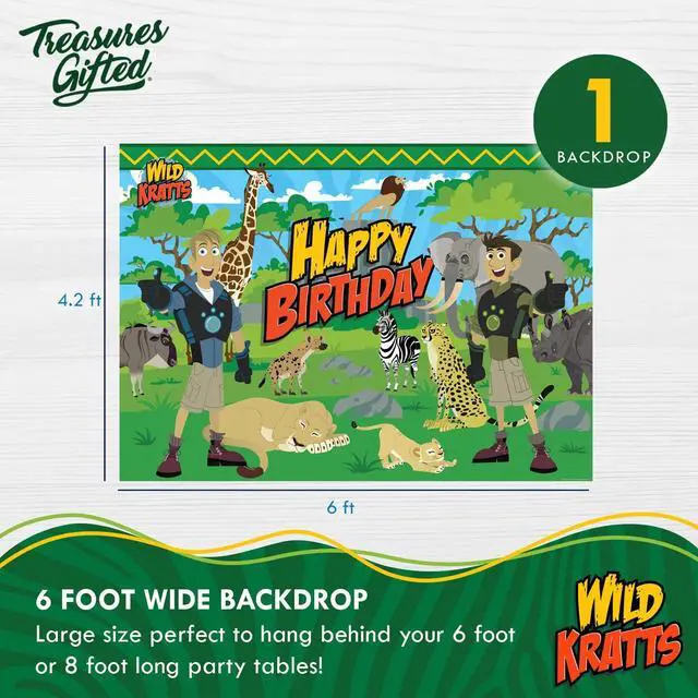 Alt view image 2 of 6 - Officially Licensed Wild Kratts Birthday Party Supplies - Wild Kratts Backdrop 4.25ft x 6ft Happy Birthday Backdrop - Wild Kratts Birthday Banner - Wild Kratts Party Decorations