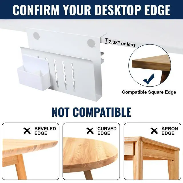 Alt view image 6 of 7 - Desk Side Storage, Under Desk Hanging Storage | Standing Desk Organizer with Magnetic Pen Slot, No Drill Clamp to 0.5-2.38" Desks, 22 Lbs Carbon Steel (White)