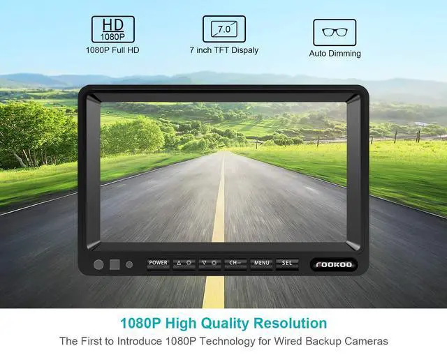 Alt view image 2 of 7 - HD Backup Camera System Kit,7" 1080P Reversing Monitor+IP69 Waterproof Rear View Camera,Sharp CCD Chip, 100% Not Wash Up,Truck/Semi-Trailer/Box Truck/RV (FHD1-Wired)