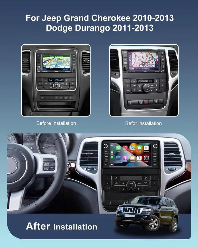 Alt view image 2 of 7 - Car Radio Stereo for Jeep Grand Cherokee 2010-2013 Dodge Durango 2011-2013 | 7 Inch Touch Screen, Headunit, Wireless CarPlay & Android Auto, Bluetooth, GPS, WiFi, FM, SWC, Backup Camera