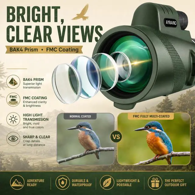 Alt view image 4 of 6 - Birthday Gifts for Men Dad Husband Teen, 10x42 Monocular for Outdoor/Hiking | Gifts for Fathers Day & Christmas, HD Compact Telescope, BAK4 & FMC Prism, Gifts for Camping Adventure Birdwatching Travel