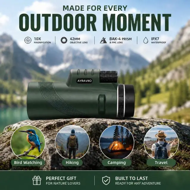 Alt view image 5 of 6 - Birthday Gifts for Men Dad Husband Teen, 10x42 Monocular for Outdoor/Hiking | Gifts for Fathers Day & Christmas, HD Compact Telescope, BAK4 & FMC Prism, Gifts for Camping Adventure Birdwatching Travel