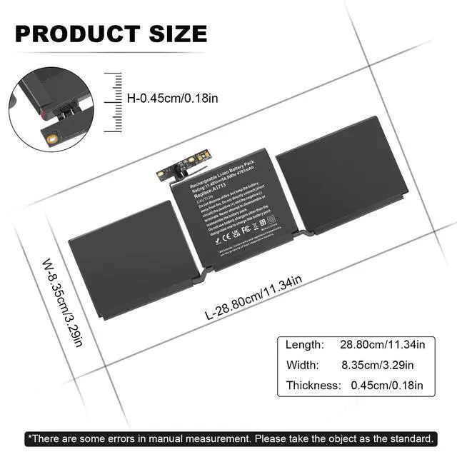 Alt view image 7 of 7 - A1713 Battery for MacBook Pro 13 Inch A1708 (Late 2016, Mid 2017) EMC 2978/3164; Replacement Battery A2171 for MacBook Pro 13 Inch A2159 (2019)A2289 (2020)A2338 (2020)
