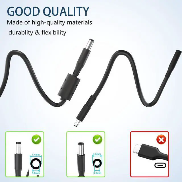 Alt view image 2 of 7 - 130W Laptop Charger for Dell XPS 15, Precision M20 M60 M70 M90 M2400 M4400 M6300 LA130PM121 DA130PE1-00 Inspiron 11 15 7000 7559 N7110 N5110 Vostro 500 1000 1200 1400 AC Adapter Power Cord
