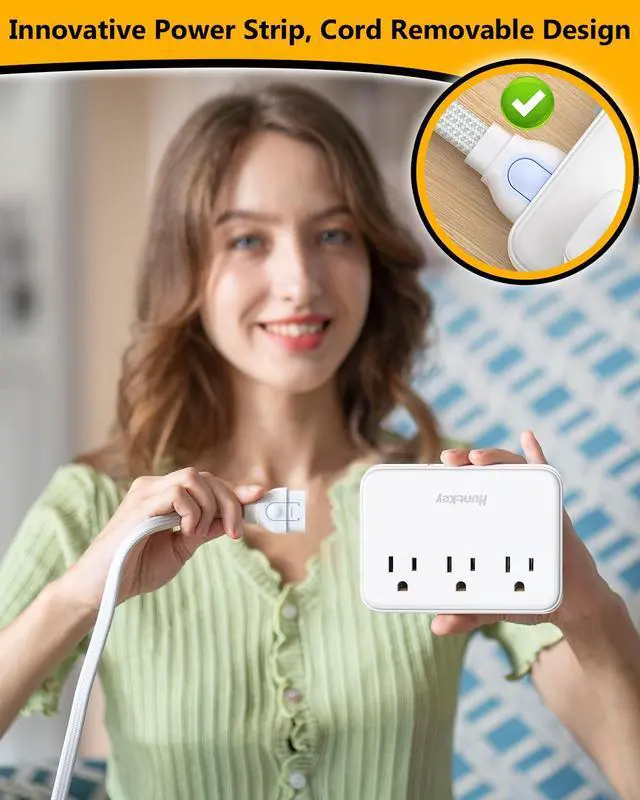 Alt view image 2 of 6 - Innovative Power Strip, Cord Removable Design (4FT), 3 Outlets Non Surge for Cruise, Travel Power Strip with 4 USB Ports (2 USB-C, 2 USB-A), ETL Listed