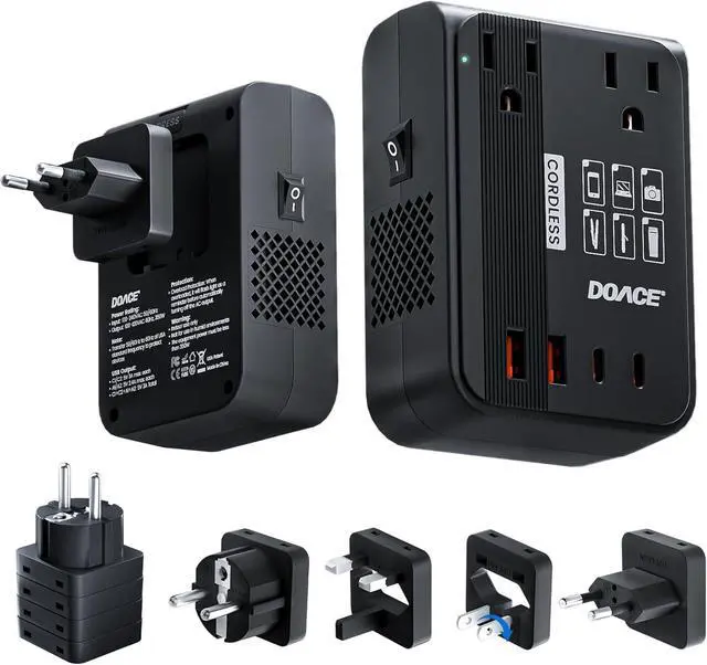Main image of 350W Travel Voltage Converter US to Europe 220V to 110V Converter for Curling Iron Straightener Converter for European Travel 4 USB Charging Universal Power Plug Adapter UK/AU/US/EU, Black