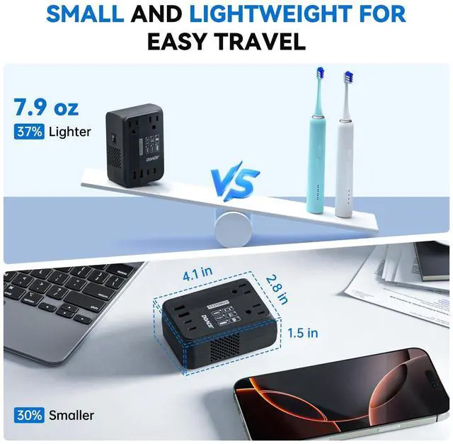 Alt view image 3 of 7 - 350W Travel Voltage Converter US to Europe 220V to 110V Converter for Curling Iron Straightener Converter for European Travel 4 USB Charging Universal Power Plug Adapter UK/AU/US/EU, Black