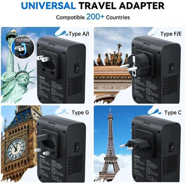 Alt view image 5 of 7 - 350W Travel Voltage Converter US to Europe 220V to 110V Converter for Curling Iron Straightener Converter for European Travel 4 USB Charging Universal Power Plug Adapter UK/AU/US/EU, Black