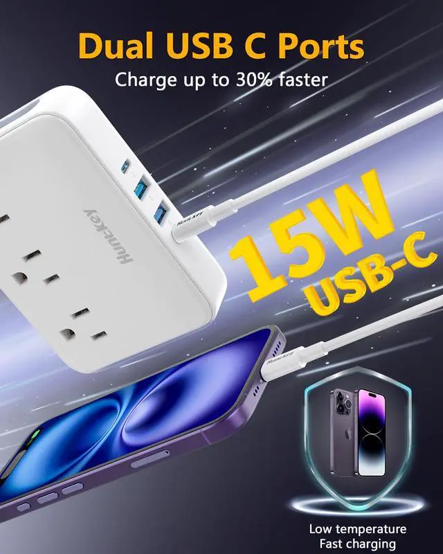Alt view image 6 of 6 - Innovative Power Strip, Cord Removable Design (4FT), 3 Outlets Non Surge for Cruise, Travel Power Strip with 4 USB Ports (2 USB-C, 2 USB-A), ETL Listed