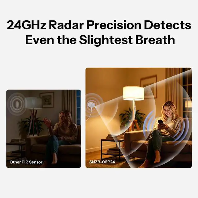 Alt view image 3 of 7 - SNZB-06P24 Zigbee Presence Sensor, 24GHz mmWave & Light Sensor, Zone Positioning, Self-Learning Calibration, Ceiling Mount, Works with Home Assistant, Alexa, SmartThings, Hub Required