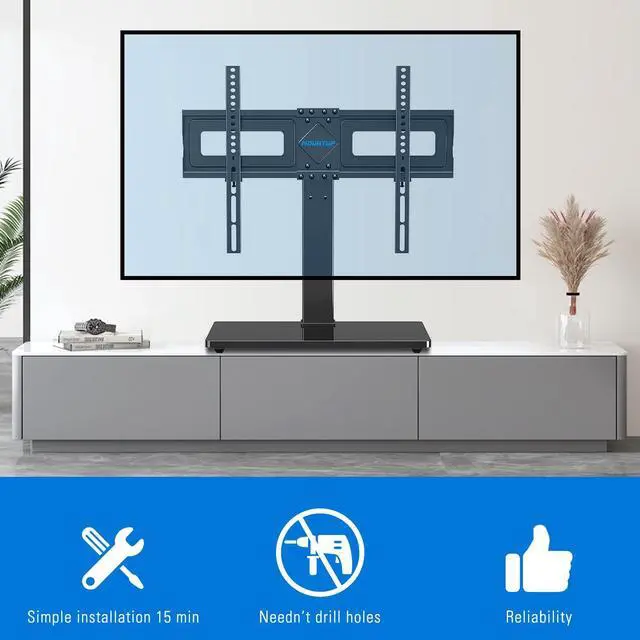 Alt view image 5 of 7 - Universal TV Stand, Table Top TV Stands for 37 to 65, 70, 75 Inch Flat Screen TVs, Height Adjustable, Tilt, Swivel TV Mount with Tempered Glass Base Hold up to 88lbs, Max VESA 600x400mm MU0031