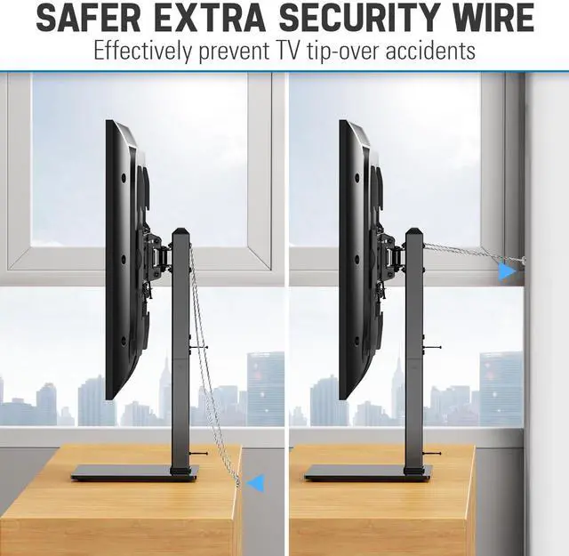 Alt view image 4 of 7 - Universal TV Stand, Table Top TV Stands for 37 to 65, 70, 75 Inch Flat Screen TVs, Height Adjustable, Tilt, Swivel TV Mount with Tempered Glass Base Hold up to 88lbs, Max VESA 600x400mm MU0031