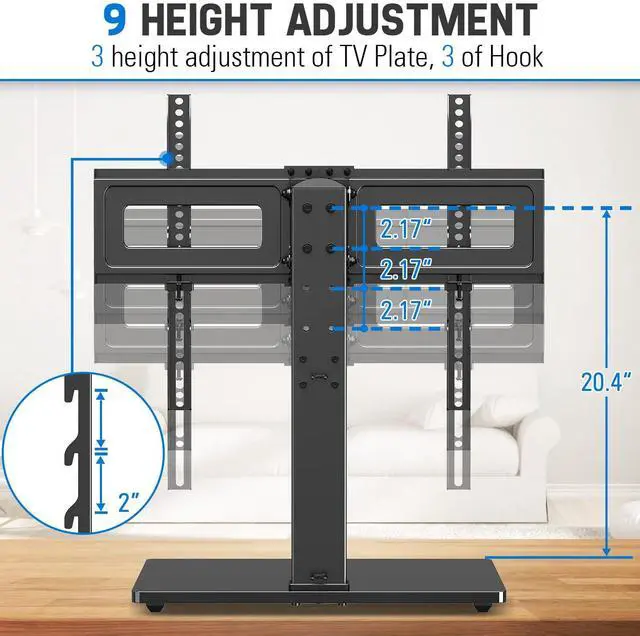 Alt view image 6 of 7 - Universal TV Stand, Table Top TV Stands for 37 to 65, 70, 75 Inch Flat Screen TVs, Height Adjustable, Tilt, Swivel TV Mount with Tempered Glass Base Hold up to 88lbs, Max VESA 600x400mm MU0031