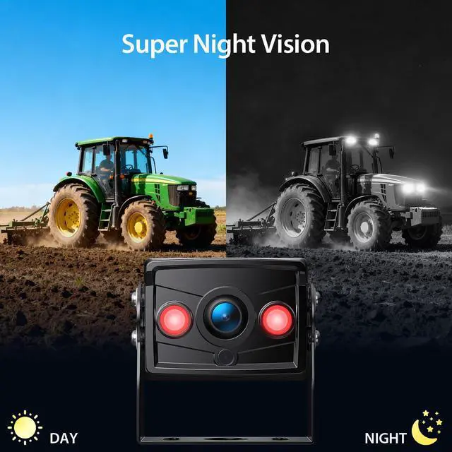 Alt view image 6 of 7 - 2 Wired Rear View Backup Camera System, 10" 1080P Monitor IP69K Waterproof Vibration-Proof 10G Reverse Camera, Quad Split Screen for Tractor, Truck, Trailer, Combine, Heavy Equipment, BH102
