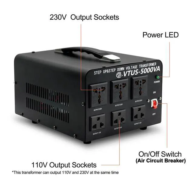 Alt view image 4 of 7 - 5000W Voltage Converter Transformer - Heavy Duty Step Up/Down | Convert from 110-120 Volt to 220-240 Volt and from 220-240 Volt to 110-120 Volt - Circuit Breaker Protection