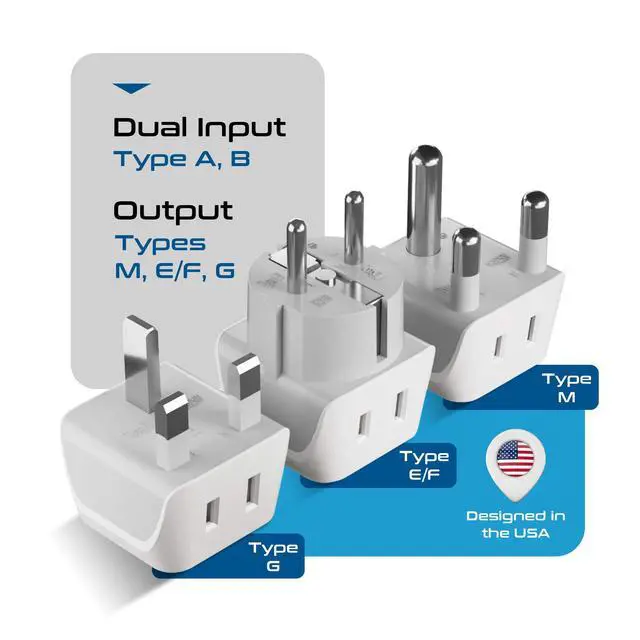 Alt view image 3 of 7 - African Travel Adapter Set 2 in 1 USA to Africa, S. Africa, Nigeria, Ghana, Uganda (Type M, E/F, Type G) - 3 Pack (Does Not Convert Voltage)