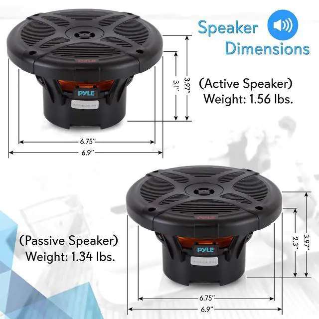 Alt view image 3 of 6 - 6.5 Inch Bluetooth Marine Speakers - 2-way IP-X4 Waterproof and Weather Resistant Outdoor Audio Dual Stereo Sound System with 600 Watt Power and Low Profile Design - 1 Pair - PLMRBT65B (Black)