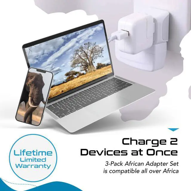 Alt view image 4 of 7 - African Travel Adapter Set 2 in 1 USA to Africa, S. Africa, Nigeria, Ghana, Uganda (Type M, E/F, Type G) - 3 Pack (Does Not Convert Voltage)