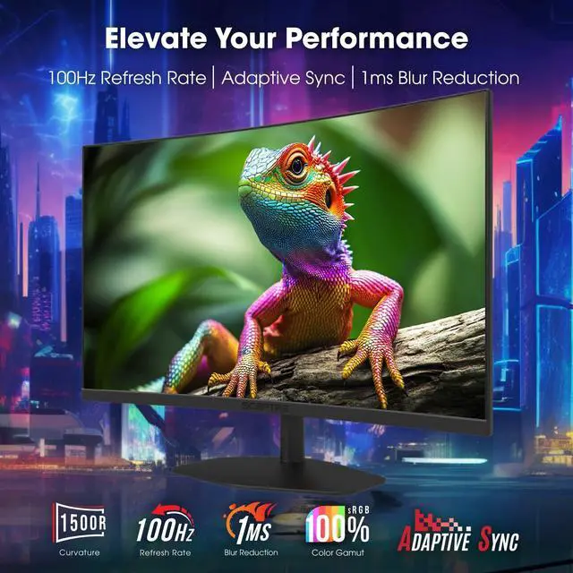 Alt view image 5 of 6 - New! Curved 27-inch Gaming Monitor 1500R 100Hz HDMI X2 DisplayPort 1ms 100% sRGB, Build-in Speakers Machine Black 2026 (C275W-FW100T)