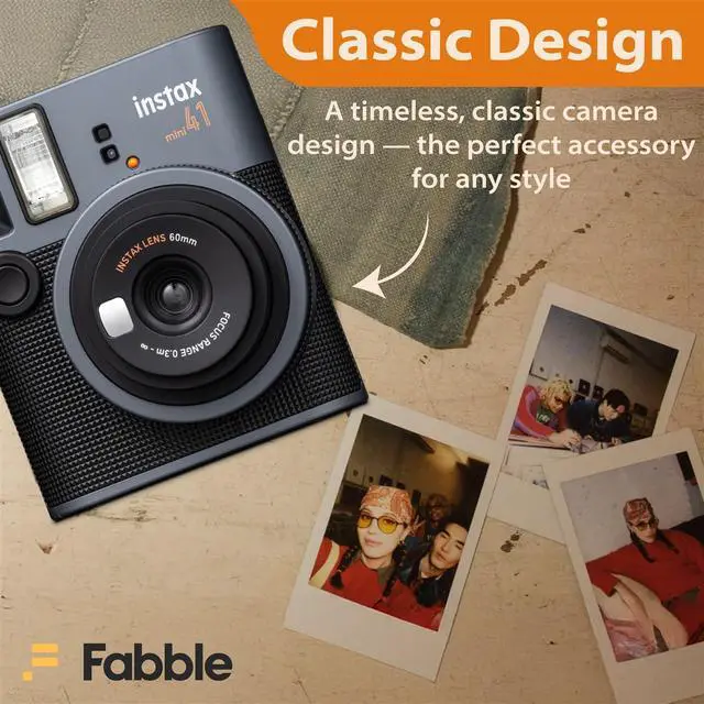 Alt view image 7 of 7 - Instax Mini 41 Instant Film Camera Bundle with Groovy Case, Twin Pack Film (20 Sheets), Photo Album (32 Photos), Vintage Black