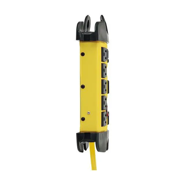 Alt view image 6 of 7 - Eaton TLM825SA Heavy Duty Power Strip with Surge Protection, 8 Outlets, 3900 Joules, Yellow Metal Housing, 25ft Cord, Keyhole Mounting Slots, Cord Wrap, Industrial Garage Work Shop Bench