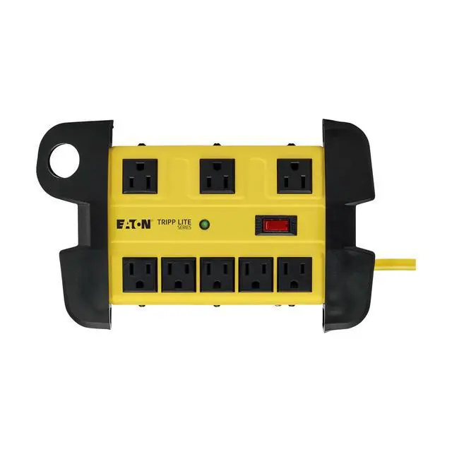 Alt view image 7 of 7 - Eaton TLM825SA Heavy Duty Power Strip with Surge Protection, 8 Outlets, 3900 Joules, Yellow Metal Housing, 25ft Cord, Keyhole Mounting Slots, Cord Wrap, Industrial Garage Work Shop Bench