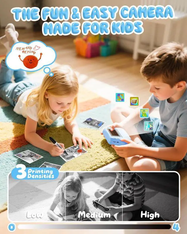 Alt view image 4 of 7 - Kids Camera Instant Print, 1080P HD Kids Instant Camera with 32G Card & 3 Rolls Print Paper, Portable Toddler Toy, Christmas Birthday Gifts for Boys Girls Age 3-12 (Blue)