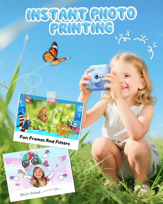 Alt view image 3 of 7 - Kids Camera Instant Print, 1080P HD Kids Instant Camera with 32G Card & 3 Rolls Print Paper, Portable Toddler Toy, Christmas Birthday Gifts for Boys Girls Age 3-12 (Blue)