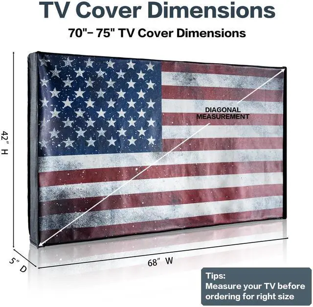Alt view image 2 of 7 - Leather Outdoor TV Cover 70-75 Inch Vinyl Fabric, Marine Faux Leather Waterproof & Weatherproof TV Cover with Roll Up Front, Zipper Closure & Remote Control Pocket, American Flag