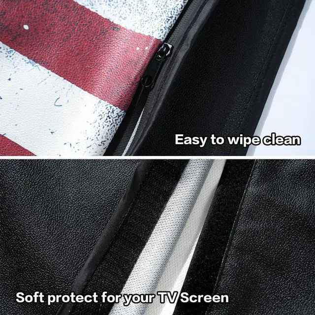Alt view image 4 of 7 - Leather Outdoor TV Cover 70-75 Inch Vinyl Fabric, Marine Faux Leather Waterproof & Weatherproof TV Cover with Roll Up Front, Zipper Closure & Remote Control Pocket, American Flag