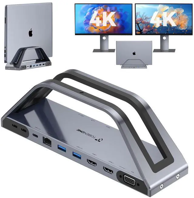 Main image of 14-in-1 MacBook Pro/Air Docking Station Dual 4K Monitor, Laptop Docking Station Stand for MacBook M1-M5/Neo, Driver-Based, USB C Dock with 65W Power Adapter, 2 HDMI,VGA, 5Gbps USB, RJ45