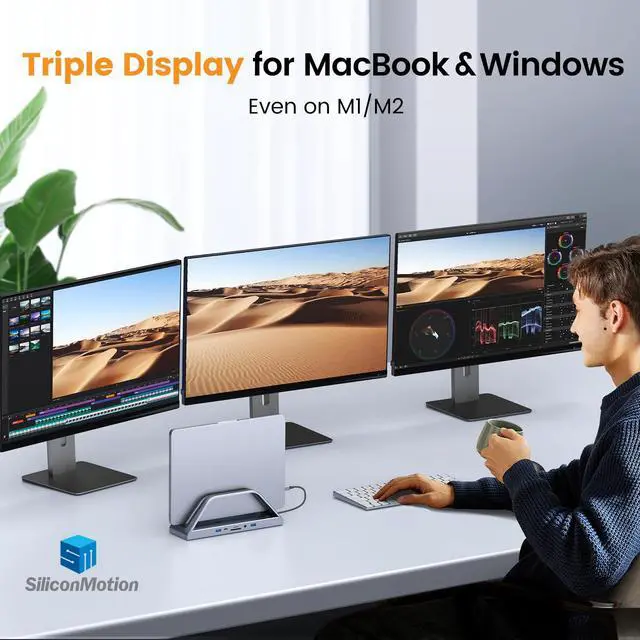 Alt view image 2 of 7 - 14-in-1 MacBook Pro/Air Docking Station Dual 4K Monitor, Laptop Docking Station Stand for MacBook M1-M5/Neo, Driver-Based, USB C Dock with 65W Power Adapter, 2 HDMI,VGA, 5Gbps USB, RJ45