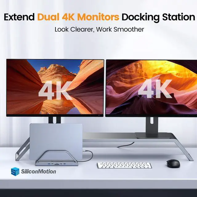 Alt view image 3 of 7 - 14-in-1 MacBook Pro/Air Docking Station Dual 4K Monitor, Laptop Docking Station Stand for MacBook M1-M5/Neo, Driver-Based, USB C Dock with 65W Power Adapter, 2 HDMI,VGA, 5Gbps USB, RJ45